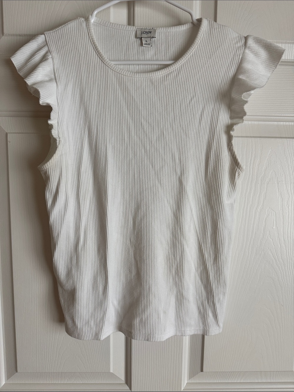 J. Crew White Ribbed Flutter Sleeve Tank Top